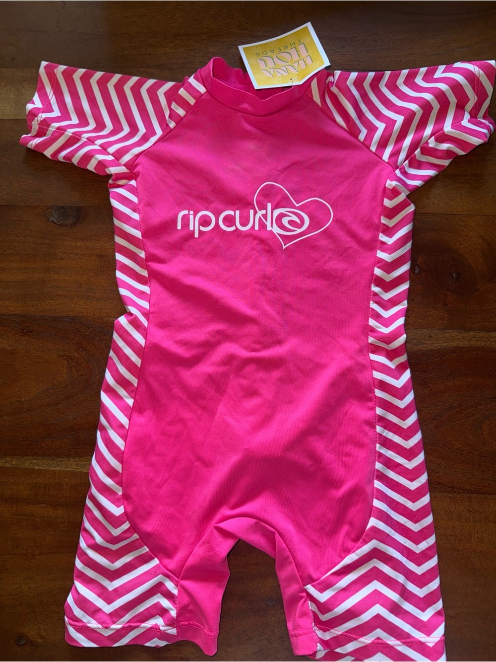 Rip Curl Kids Swim Shortie Rashguard - Hot Pink & White